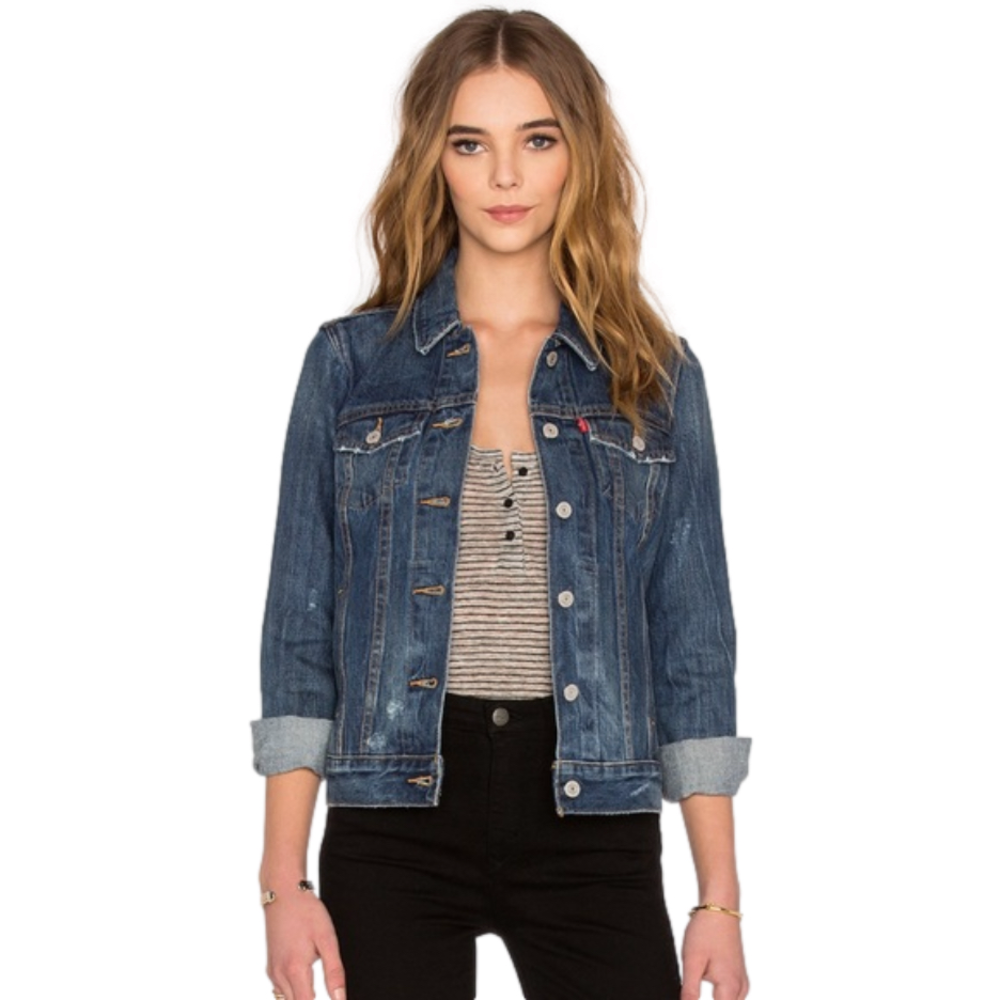 LEVI’s Ex Boyfriend Trucker Jacket in Blue Woodstock, XS - Picture 1 of 16